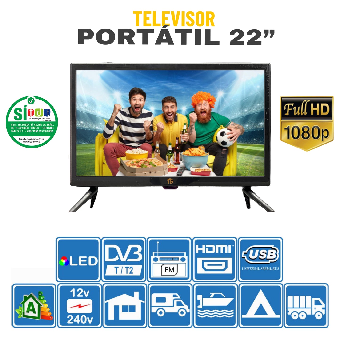 Televisor Portátil 22” + GRATIS Moderno Parlante